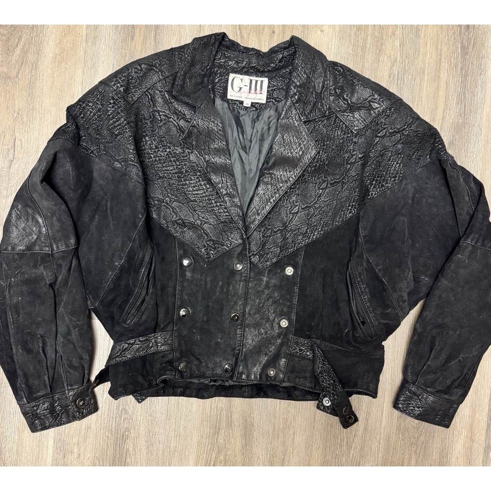 Vintage 80s 90s‎ G-III Leather Snakeskin Cropped Jacket Women's Medium